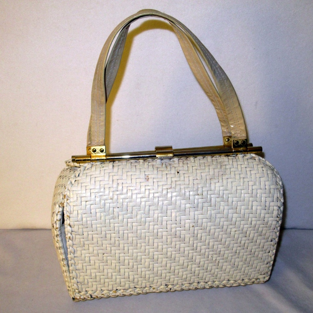 Vintage RODO White Lacquer Wicker Purse Handbag